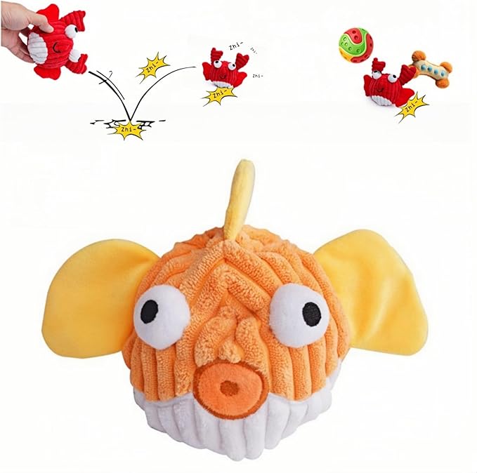 Dog Toys for Aggressive Chewers,Squeaky Dog Toys to Keep Them Busy,No Stuffing Interactive Dog Chew Toys,Suitable for Medium,Large and Small Dogs (Yellow Fish)