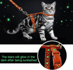Cat Harness and Leash Set Gold Moons Soft Nylon Escape Proof Adjustable for Kittens Small Animals Glow in The Dark(Orange)