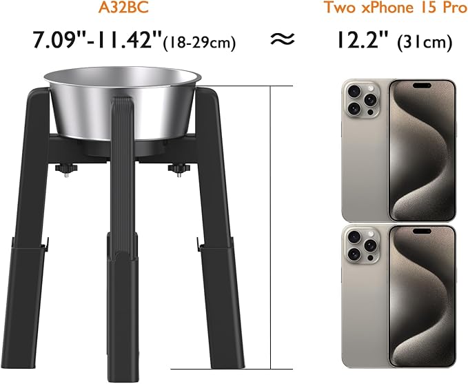 CZPET Elevated Dog Bowl, Raised Dog Bowl Stand with 51oz Stainless Steel Bowl Large Capacity, Height and Size Adjustable & Anti-Slip Stand for Large Dogs