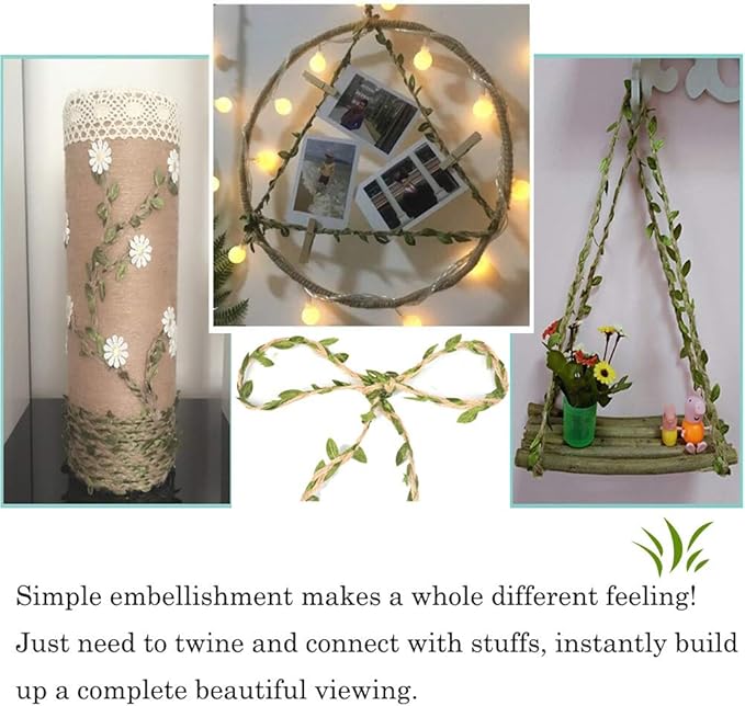 Hemp Rope for Cat Scratch Post Tree Replacement - Cat Scratcher Accessories with Artificial Leaves/Home Vine Ribbon Decoration for Art & Crafts