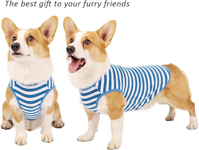 WEONE Dog Shirts Striped Cotton Clothes,Pet Breathable Soft Basic T-Shirt for Small Medium Larg Boy Girl Dogs,Black Blue M