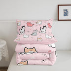 Erosebridal Kawaii Cat Bedding Queen for Girls Rainbow Kitten Comforter Set Cute Pet Bedding Comforter Sets Kids Cartoon Animal Duvet Insert Pastel Pink Quilted Duvet with 2 Pillow Shams Lightweight