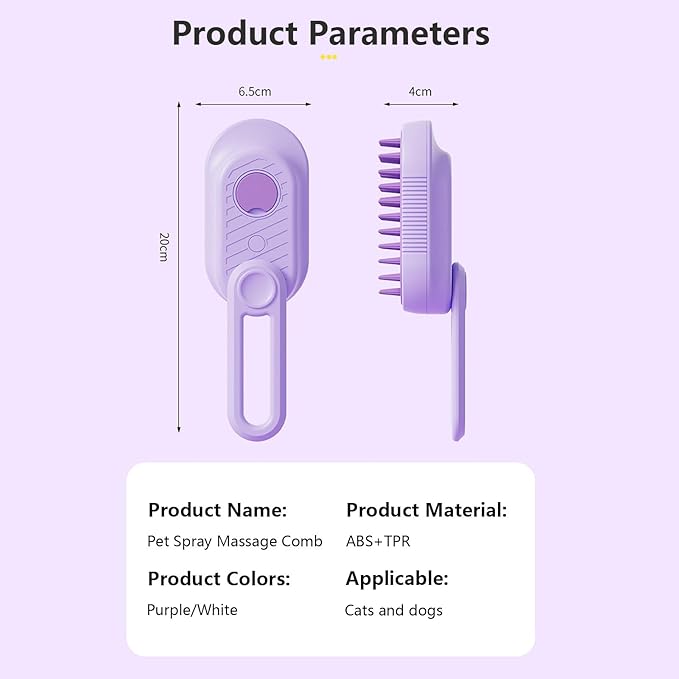 2 Pcs Upgraded Steam Pet Grooming Brush - 3 in 1 Water Brush for Cats & Dogs, Anti-Static Purple & White