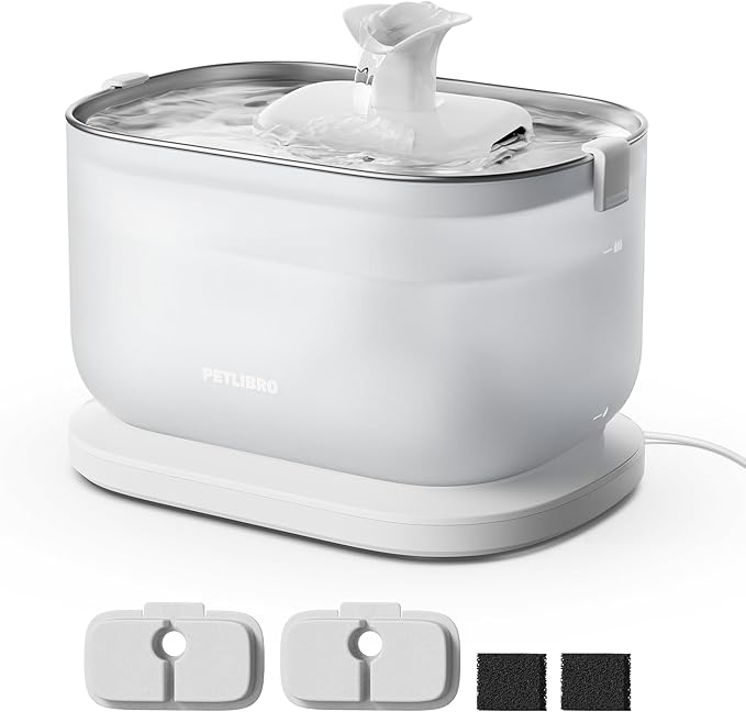 PETLIBRO Corded Cat Water Fountain, Cat Fountain Indoor Stainless Steel Tray, 2.5L/84oz Wireless Pump Pet Water Fountain, Cat Water Dispenser with Two Flow Modes, Pet Fountain for Drinking Easy Clean