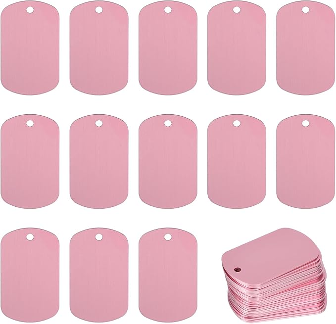 MECCANIXITY Blank Dog Tags Rectangle Blank Aluminum Blank Keychains Laser Engraving Blanks ID Name Tag Metal Personalized Pet Tags for DIY Crafts Pink, 300 Pack