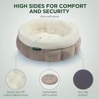BALANCE Round Cat Beds for Indoor Cats - Donut Dog Bed for Medium Dogs, Washable Medium Pet Bed, Round Fluffy Plush Faux Fur Cat Bed with Anti-Slip Bottom