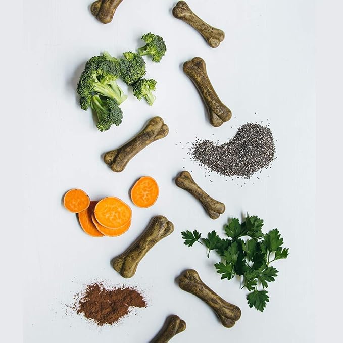 V-dog Dog Treats - Vegan Breathbone Teeth Cleaning Dental Dog Bones - Fresh Breath - 8 Ounces - All Natural - Made in USA - 6 Bones - 4" Long - Easy to Digest