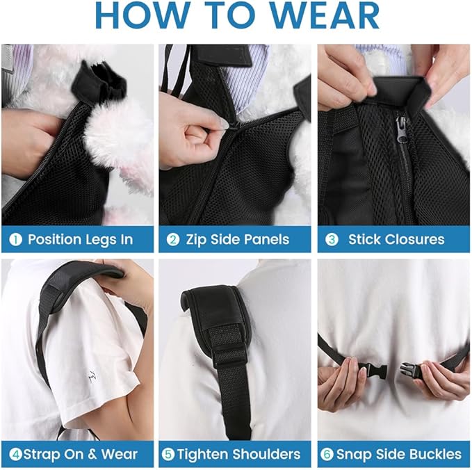 Dog Backpack Carrier, Adjustable Pet Front Carriers, Legs Out Carrying Sling Travel Bag for Small Medium Dogs 10-16 Lbs, Soft Wearable Puppy Chest Carry Backpacks for Walking/Hiking/Camping/Traveling