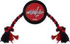 Pets First Tough Rubber Dog & Cat Puck Toy - NHL Washington Capitals Heavy-Duty Rope Tug for Dogs & Cats