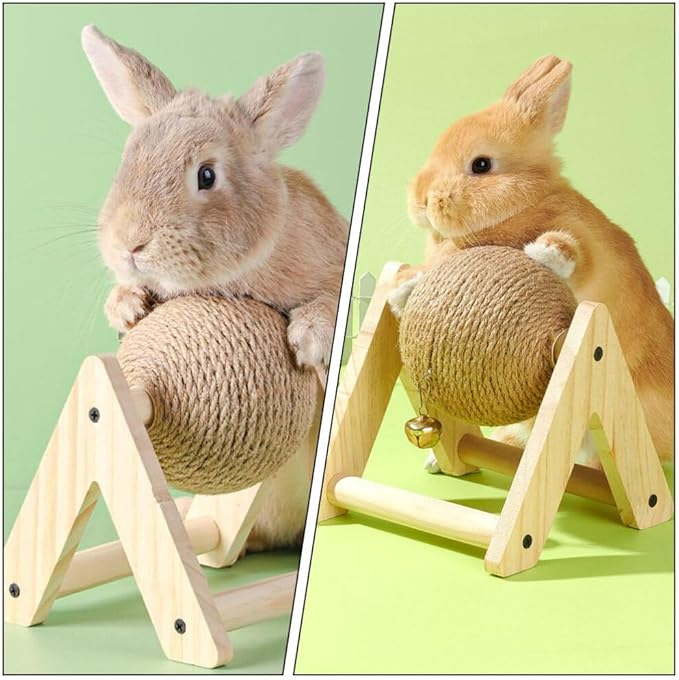 ABOOFAN Cat Scratcher Toy with Sisal Ball Cats Scratching Rope Ball Interactive Rotatable Wood Pet Scratcher Toys Durable for Indoor Kitties to Grind Claws Pet Furniture Supplies