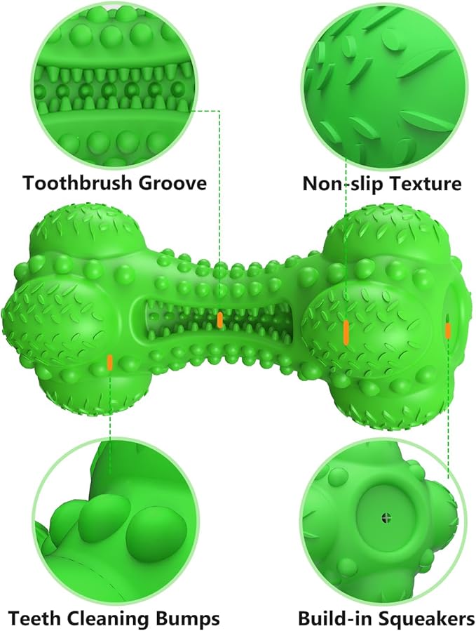SCHITEC Squeaky Dog Chew Toy for Aggressive Chewers Large Breed, Tough Interactive Teething Rubber Bone for Big Medium Dogs