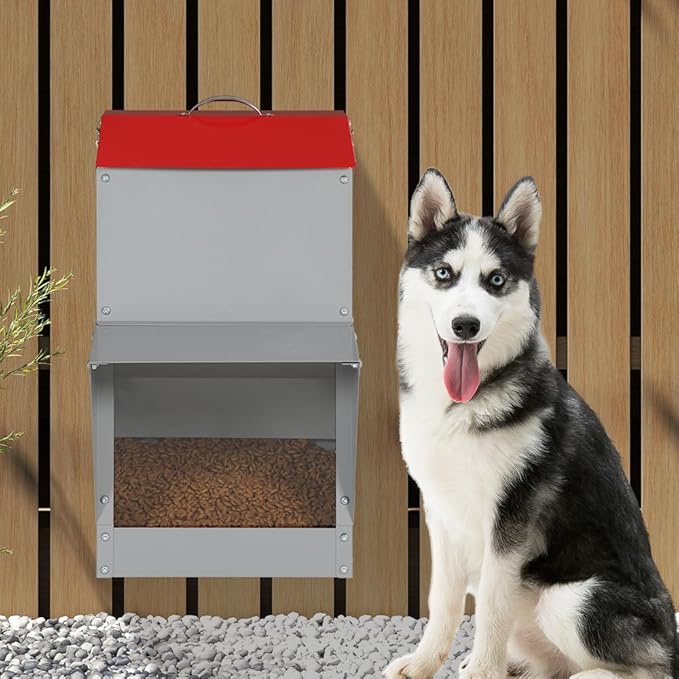 Automatic Dog Feeder with Handle, 25 Lbs Large Capacity Gravity Dog Food Dispenser for Outdoor & Indoor Use, Pet Food Station for Medium and Large Breeds (12'' L X 10'' W X 21.6'' H)