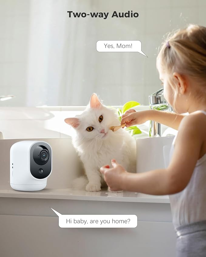COCOCAM 2K Indoor Pan/Tilt Security Camera with 5200mAh Battery, WiFi Camera,Wireless for Baby Monitor/Pet/Home Security, AI Recognition, PIR Human Detection, 2.4G WiFi (White)