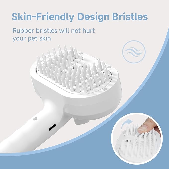 REIKIYA Cat Steam Brush,4-in-1 Spray Hair Removal Dog Brush for Shedding & Grooming with UV Light, Anti-Static Pet Spray Comb with One-Click Release Button