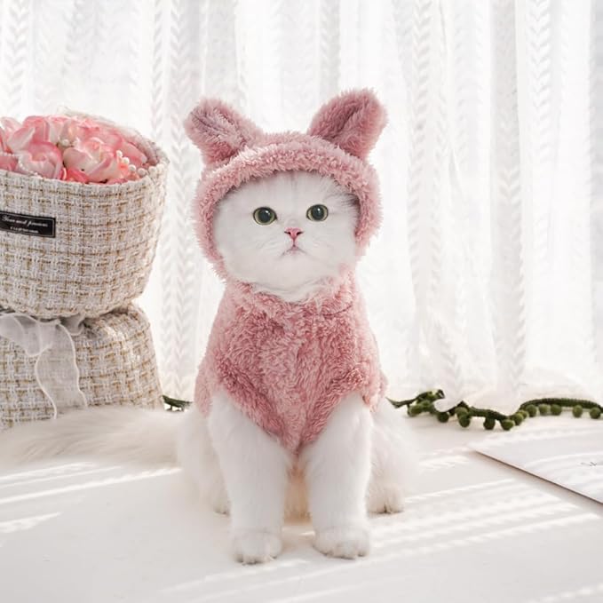 Cat Bunny Ears Costume Cute Dog Kitten Hoodies Sweater Rabbit Ears Puppy Pet Apparel (XX-Large,Pink)