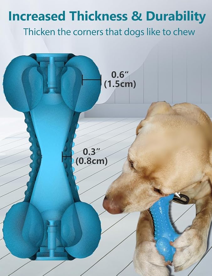 SCHITEC Squeaky Dog Chew Toy for Aggressive Chewers Large Breed, [2 Pack] Tough Interactive Teething Rubber Bone for Big Medium Dogs