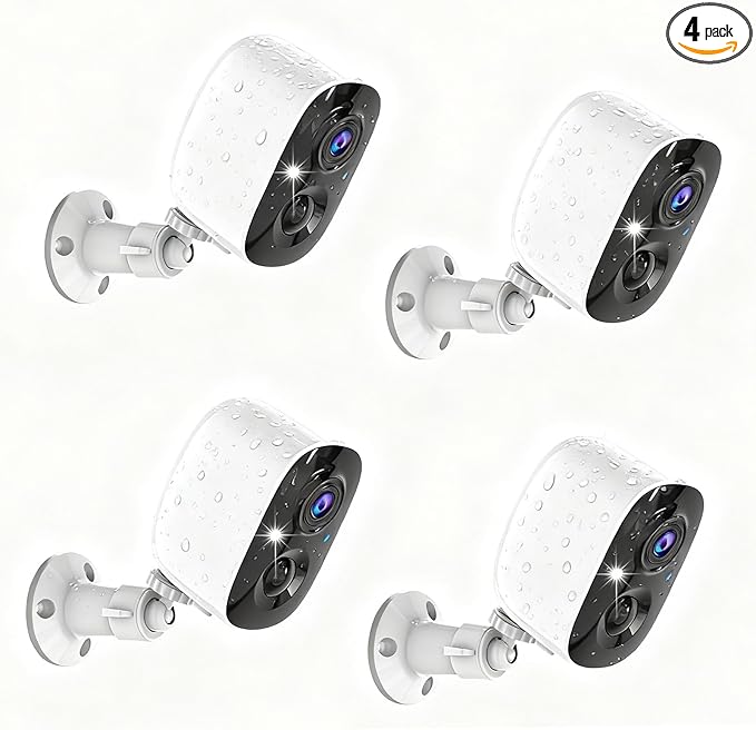 Wireless Security Cameras Outdoor/Indoor,2K UHD WiFi Smart Security Camera,Battery Powered,Motion Detection, 2-Way Audio,Color Night Vision,Weatherproof,Cloud/SD Storage for Home Security,4 pack