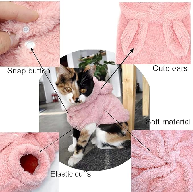Easter Dog & Cat Outfit - Bunny Ears Hoodies, Fleece Puppy Clothes, Warm Dog Sweatshirt & Cat Costume (Large, Pink)