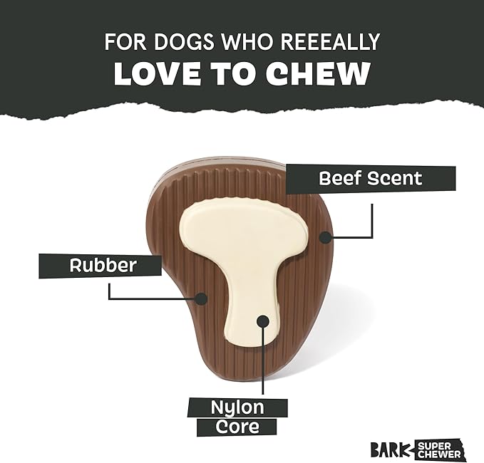Barkbox Super Chewer Tough Dog Chew Toys for Aggressive Chewers, Dental Stimulating (T Bone - Large)