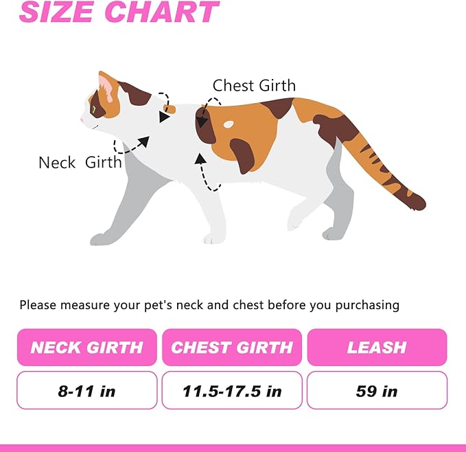 Cat Harness and Leash Set with Airtag Holder for Walking & Travelling, Escape Proof Cat Harness for Small Medium Large Kitten, Adjustable Lightweight Soft Cat Vests (Pink)