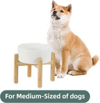 Ceramic Raised Dog Bowl Set, Elevated with Stand, Food and Water Bowl for Medium Breed Dogs, Weighted Dog Dishes, Pet Bowl(7.3'',41OZ, White)