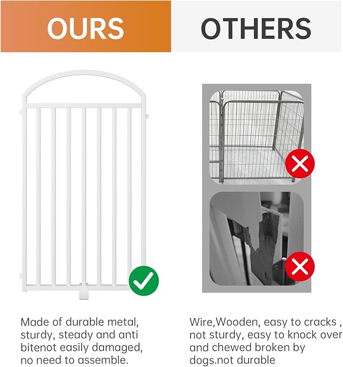 4 Panels Full Matel Freestanding Dog Gates with Door, 96"Extra Wide 36"Tall Free Standing Dog Pet Gate for Indoor & Outdoor. Foldable Pet Fences for Doorways, House, Stairs, Porch, Deck, Yard