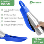 27 OZ Dog Water Bottle Portable Stainless Steel Convenient Pet Water Dispenser, Leak Proof Puppy Travel Water Bowl for Dog Outdoor Walking, Hiking, Perfect Size for All Dog Breeds, Blue
