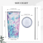 Dujiea 20oz Tumbler With Lid And Straw, Pastel Blue Pink Tie Dye Vacuum Insulated Iced Coffee Mug Reusable Travel Cup Stainless Steel Water Bottle