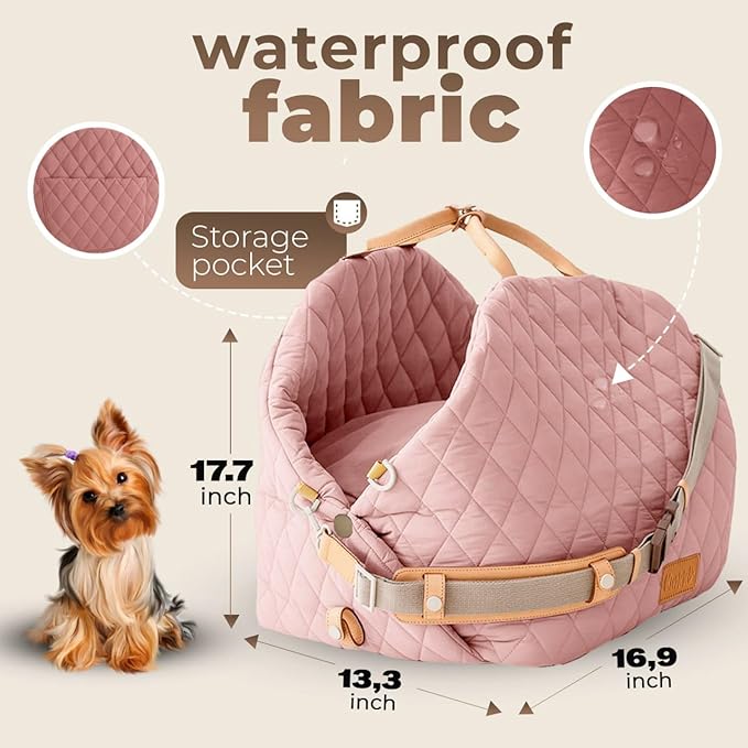 Dog Car Seat for Small Dogs – 3-in-1 Travel Carrier, Booster & Dog Bed for Car – Washable, Anti-Slip, Safety Straps – Fits Front & Back Seats – Cozy Pet Car Seat up to 25 lbs – Pink