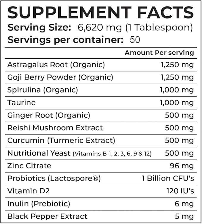 Anti-Aging & Immune Support | Organic, Human-Grade Ingredients | Medicinal Plants & Mushroom Extracts | Omega 3's, Antioxidants, Probiotics, Vitamins & Minerals | Plant-Based & Vegan