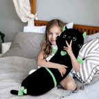 Long Plush Toy Cat Pillow Cute Plush Cat Toy Doll Stuffed Animal Cat Hugging Pillow for Sleeping Gift for Kids and Girls(Black&Green,70cm/27.5in)