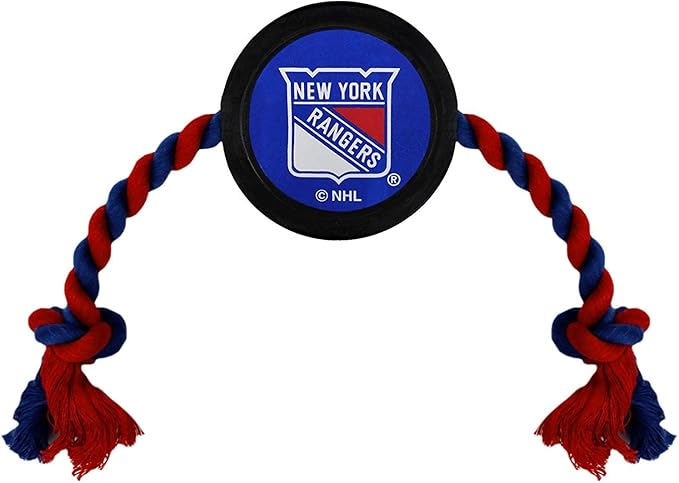 Pets First NHL New York Rangers Puck Toy for Dogs & Cats. Play Hockey with Your Pet with This Licensed Dog Tough Toy Reward!