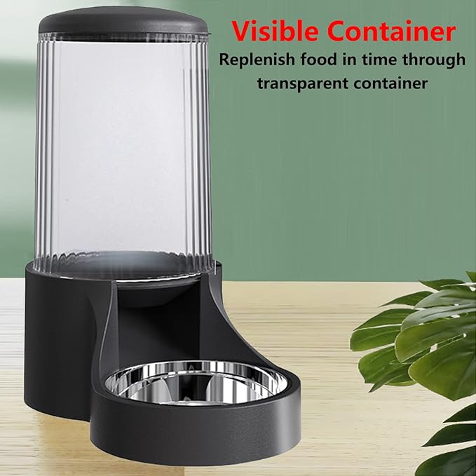 Automatic Cat Feeder, 3.8L Large Automatic Feeders with Detachable Top Lid, Visible Bottle and Stainless Steel Bowl for Cat, Dog and Pet (Black)