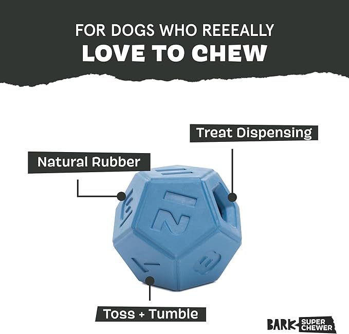 Barkbox Roll and Play Die Dog Toy, Natural Rubber, Treat Dispensing, Toss & Tumble Fun with Wacky Bounce - Dog Toy for Aggressive Chewers