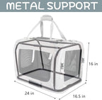 Extra Large Cat Carrier Soft Sided, Portable Small Dog Carrier for 2 Cats, 24"x16.5"x16" Car Travel Folding Comfortable Design with Bowl, Grey