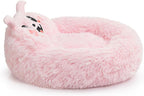 Hollypet Self-Warming Donut Pet Bed Luxury Cozy Nest Monster Sleeping Bed Round Faux Fur Bed for Cats, Pink