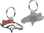 NFL Denver Broncos Engraving Pet ID Tags in 32 Team Logo Shapes Personalized Dog Tags and Cat Tags with 3 Lines of Customizable Text for Tracking & Safety. Stainless Steel Pet ID Tracking Tags