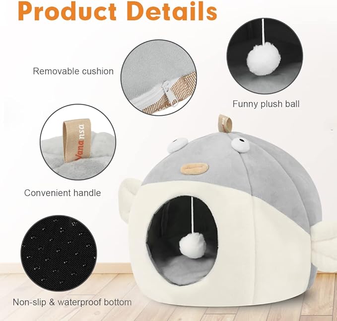 Vanansa Cat Bed for Indoor Cats, Soft Premium Pet Bed, Available in All Seasons,No Deformation, Anti-Slip Bottom, Great Medium Cat Houses for Indoor Cats, Roomy Cat Tent for Indoor Cats(L, 18" x 15")