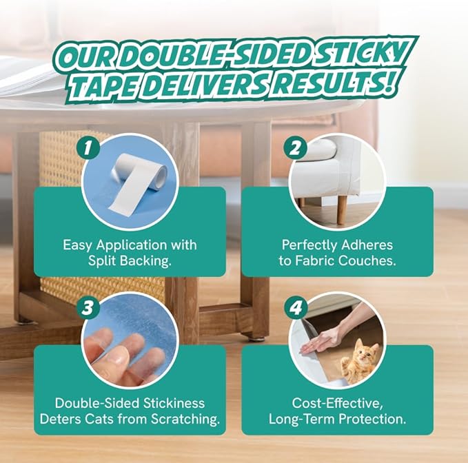 1 Roll Cat Scratch Furniture Protector Tape – Double-Sided Sticky Training (4" x 20ft) – Anti-Scratch Sofa & Couch Guard – Clear, Easy to Apply & Remove – Not for Leather, Velvet, Microfiber