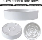 8.25'' Ceramic Slow Feeder Dog Bowls - Petal Shape Modern Dog Food Dish for Medium and Large Breeds, Puzzle Maze Bowl to Slow Down Eating, Anti-Gulping, Dishwasher & Microwave Safe, White