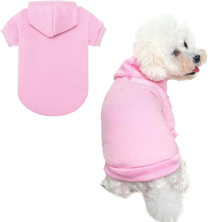 BINGPET Fleece Lined Dog Hoodies Fall Dog Puppy Sweatshirt Soft Warm Sweater Winter Hooded Clothes for Small Medium Large Dogs & Cats (#2 Pink(Plain), Small/Medium (Chest Girth 19"))