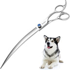 10inch Curved Dog Grooming Scissors Professional, Japanese VG10 Steel Sharp Dog Scissors for Grooming, 30 Degree Bend, Pet Trimming Shears for Dogs Cats Face Paws, Safety Ergonomic with CNC Screw