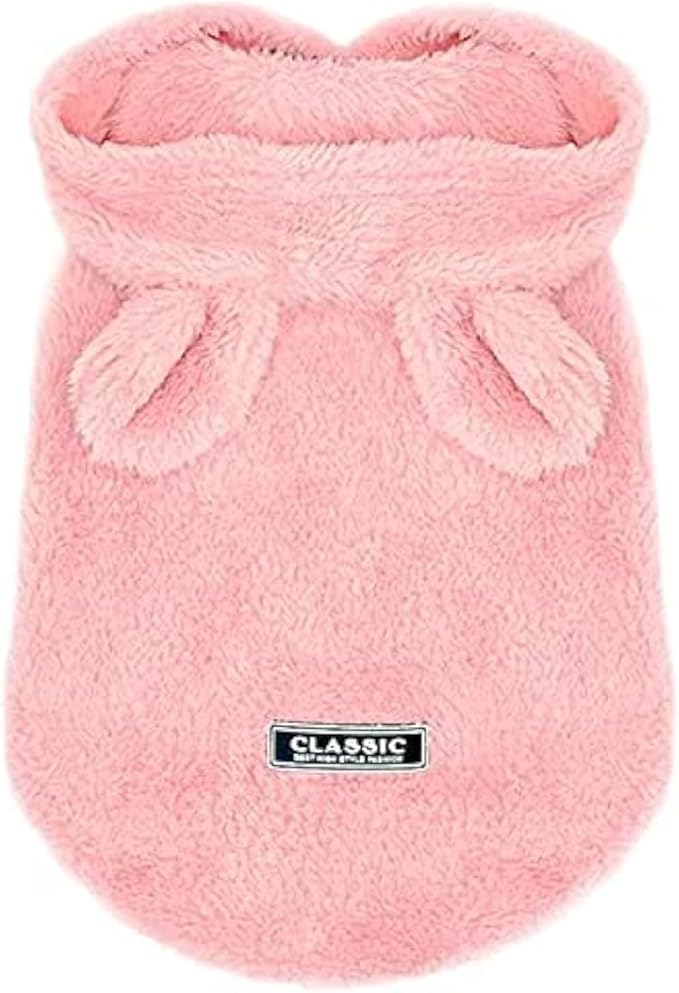 Easter Dog & Cat Outfit - Bunny Ears Hoodies, Fleece Puppy Clothes, Warm Dog Sweatshirt & Cat Costume (Large, Pink)