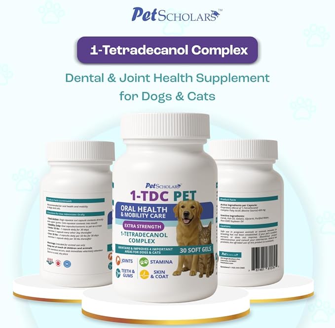 1TDC Dental & Joint Health Softgel Supplement for Dogs & Cats, Supports Oral Health, Stamina, Mobility, Muscle Strength & Recovery, Maintains Skin & Coat Health of Pets (120 Soft Gels)