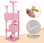MoNiBloom 77 Inch Cat Tree Tower for Indoor Cats Large Adults, Tall Cat Tower with Scratching Post, Multi-Level Furniture Activity Center with Cat Condo Pet Play House, Soft Pink