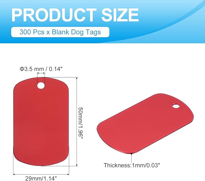 MECCANIXITY Blank Dog Tags Rectangle Blank Aluminum Blank Keychains Laser Engraving Blanks ID Name Tag Metal Personalized Pet Tags for DIY Crafts Red, 300 Pack