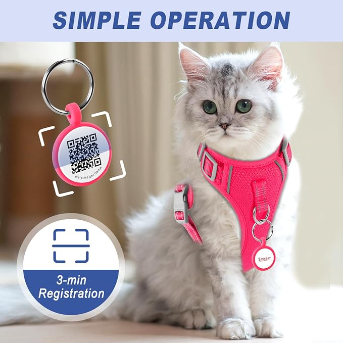 Dog Tags Personalized,QR Code Smart Pet ID Name Tag,Instant Location Alerts,Easy Online Profile Updates,No Fees,No Apps, Anti-Lost, Waterproof Silicone Dog Cat Tag for Small, Medium, Large Dogs(Pink)