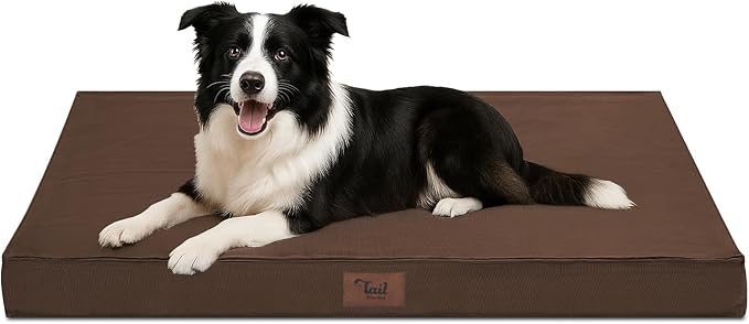 Outdoor Dog Bed for Medium Dogs, Waterproof Dog Crate Bed for Puppy Beds, Orthopedic Egg Crate Foam Pet Bed with Washable and Removable Oxford Cover, Brown