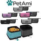 PetAmi Collapsible Dog Bowls 2 Pack, Food and Water Bowls Travel Set, Portable Pet Dish No Spill, Foldable Lightweight BPA Free Leakproof, Camping Hiking Walking Outdoor Gear Accessories, Stripe Black