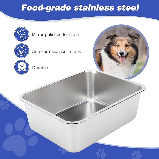 5 Gallons Large Dog Water Bowl, Stainless Steel Metal Dog Bowls, Large Capacity Pet Food Bowl Water Dish for Indoor and Outdoor Universal for Giant Dogs 17.7x13.8x6 Inch